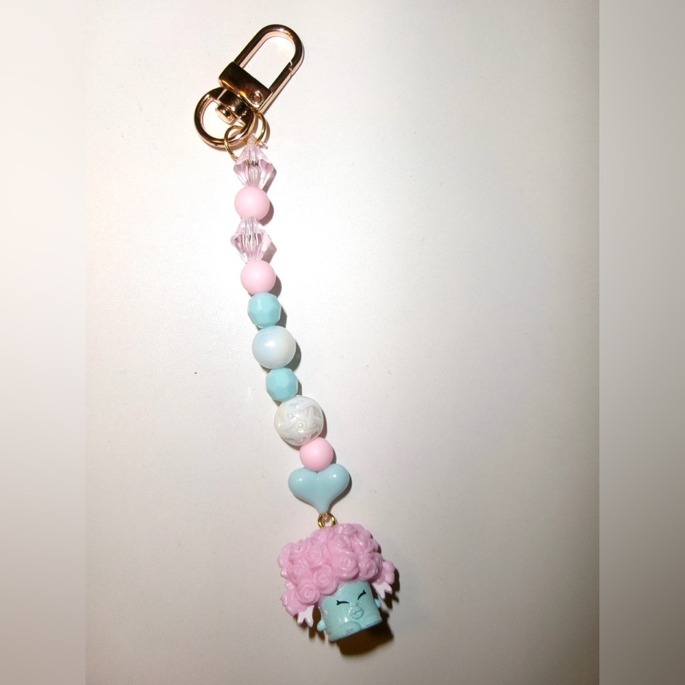 Pastel Beaded Keychain SHOPKIN with Pink flower Charm